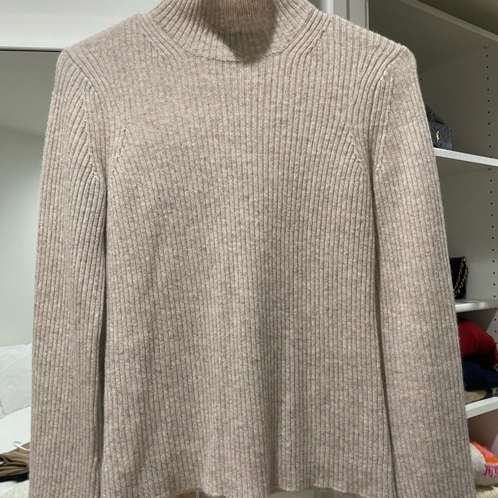 James Perse Taupe Cashmere Ribbed Turtleneck Sweater-Taupe size 0